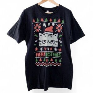 Grumpy Cat Meh Christmas Pixelated Ugly Christmas Shirt‎ Women's Holiday Party L